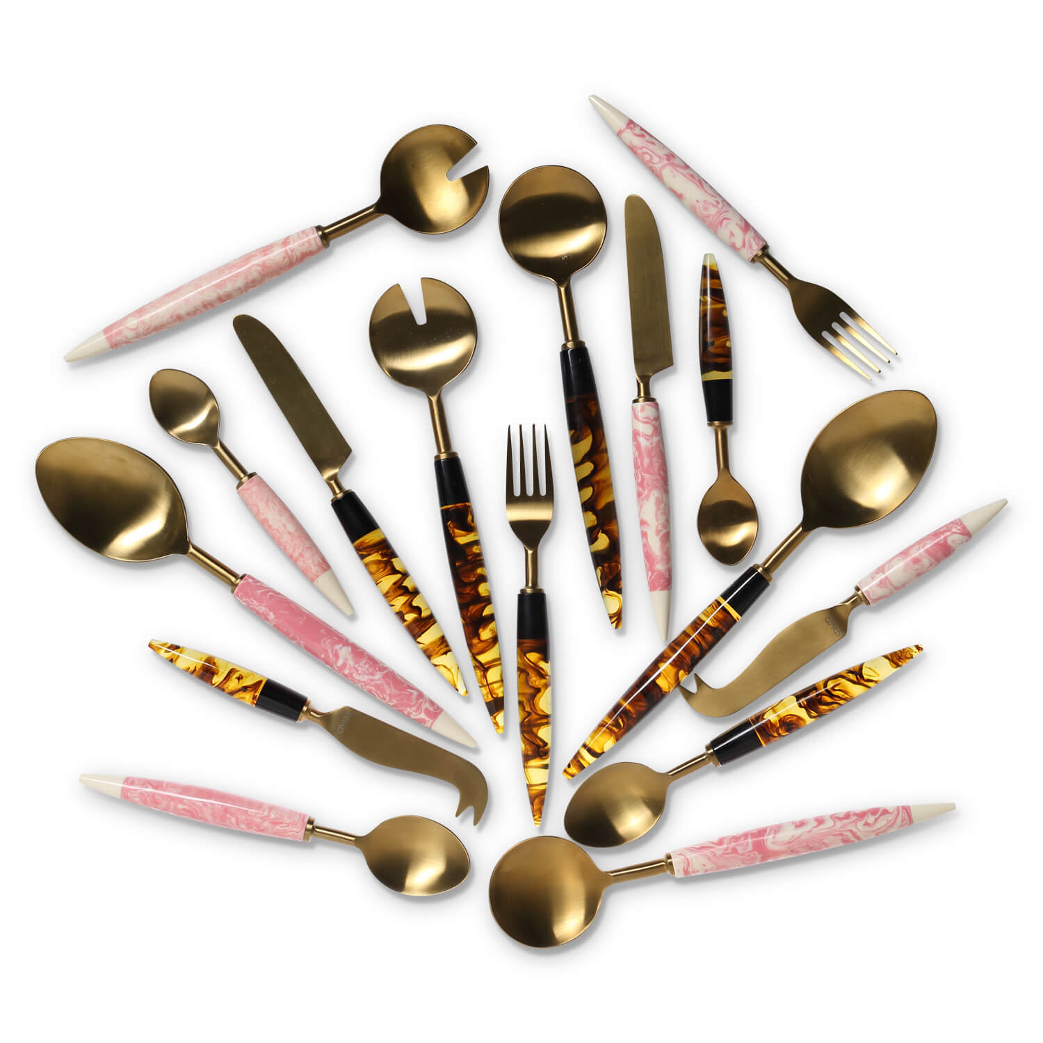 KIP AND CO CUTLERY SMOKEY AMBER PINK MARBLE |THE HOME MAVEN.