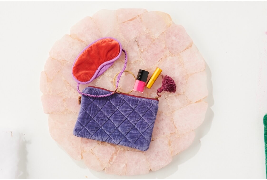 Kipandco |Dusk Quilted Velvet Cosmetics Purse |The Home Maven