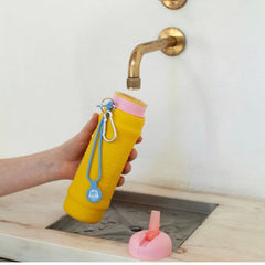 Rolla bottle yellow pink lid dusty blue strap rolled tall |The Home Maven