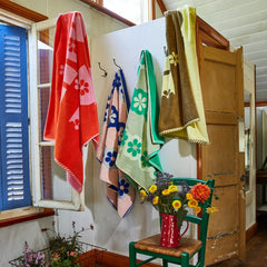Sage and Clare |Maisie Nudie Towel Poppy and citron |winifred daisy towel sage peach |The Home Maven